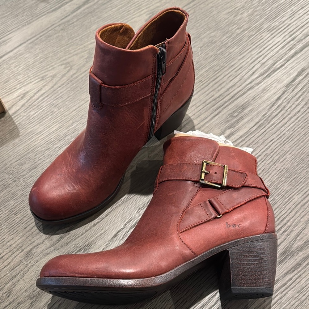 b.o.c. Red Ankle Booties with Chunky Heel and Buckle - Picture 3 of 3